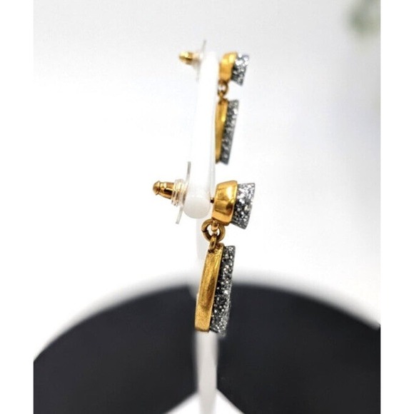 J. Crew Glittery Silver Tear Drop Shaped Druzy Like Smooth Gold Tone Earrings - Picture 8 of 11